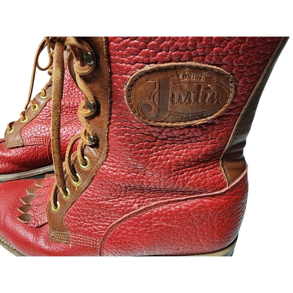 Justin Roper Kiltie Boots Red Vintage Size 7B Pebbled Leather - Picture 5 of 9